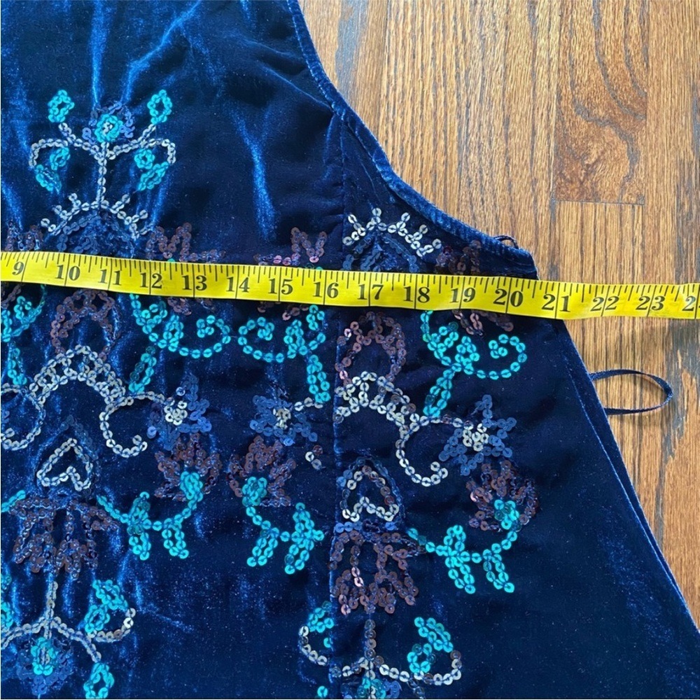 Free People Blue Velvet Sequin Boho Mock Neck Mini Dress Size S Whinsigoth - Picture 12 of 13